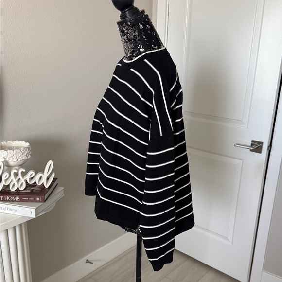 Adrianna Papell Black and White Striped Sweater - Picture 4 of 7